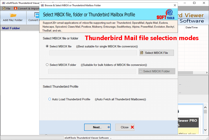 Select Thunderbird file/folder