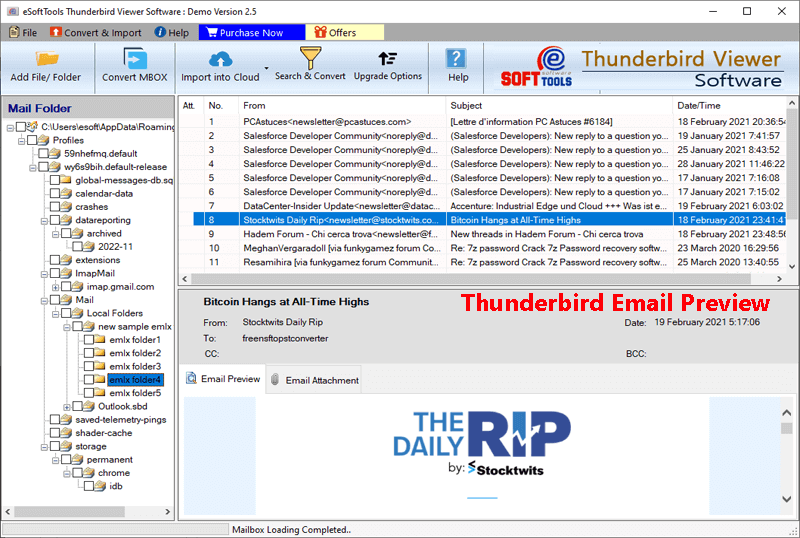 Preview Emails from Thunderbird Mail files